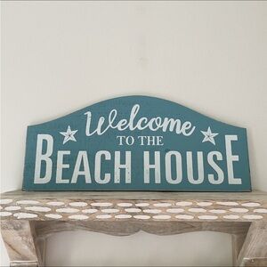 Blue and White Beach House Welcome Sign